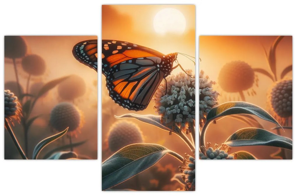 Obraz – Motýľ v zapadajúcom slnku (90x60 cm)