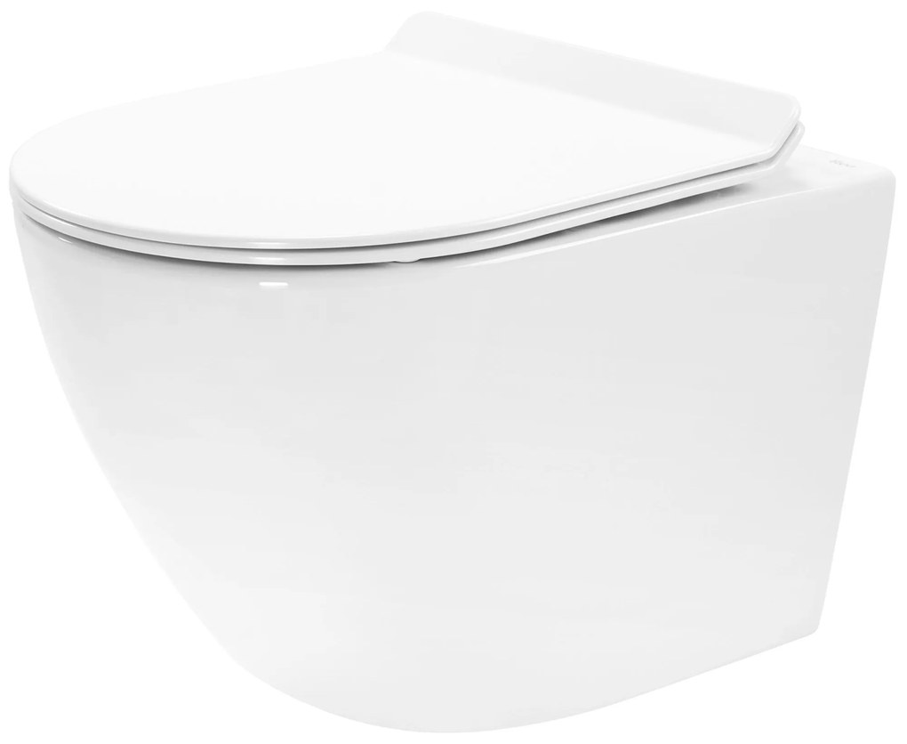 Rea Carter, závesné Rimless WC 49 x 37 cm vrátane duroplastového sedátka s pomalým zatváraním, biela, REA-C1400