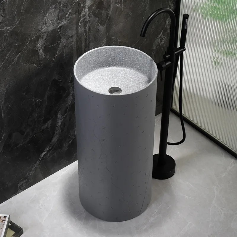 BPS-koupelny Voľne stojace keramické umývadlo HYD-ST4-GR-WOF-860 ø40 cm, sivé