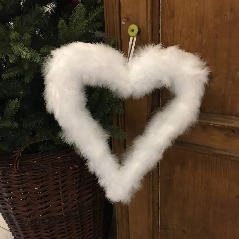 DECOLED Srdce z peříček, 37 cm, bílá