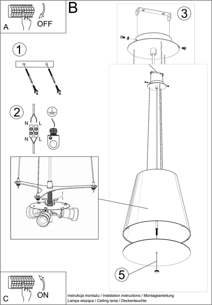 Závesné svietidlo Geneve, 1x čierne textilné tienidlo, (biele sklo), (fi 50 cm)