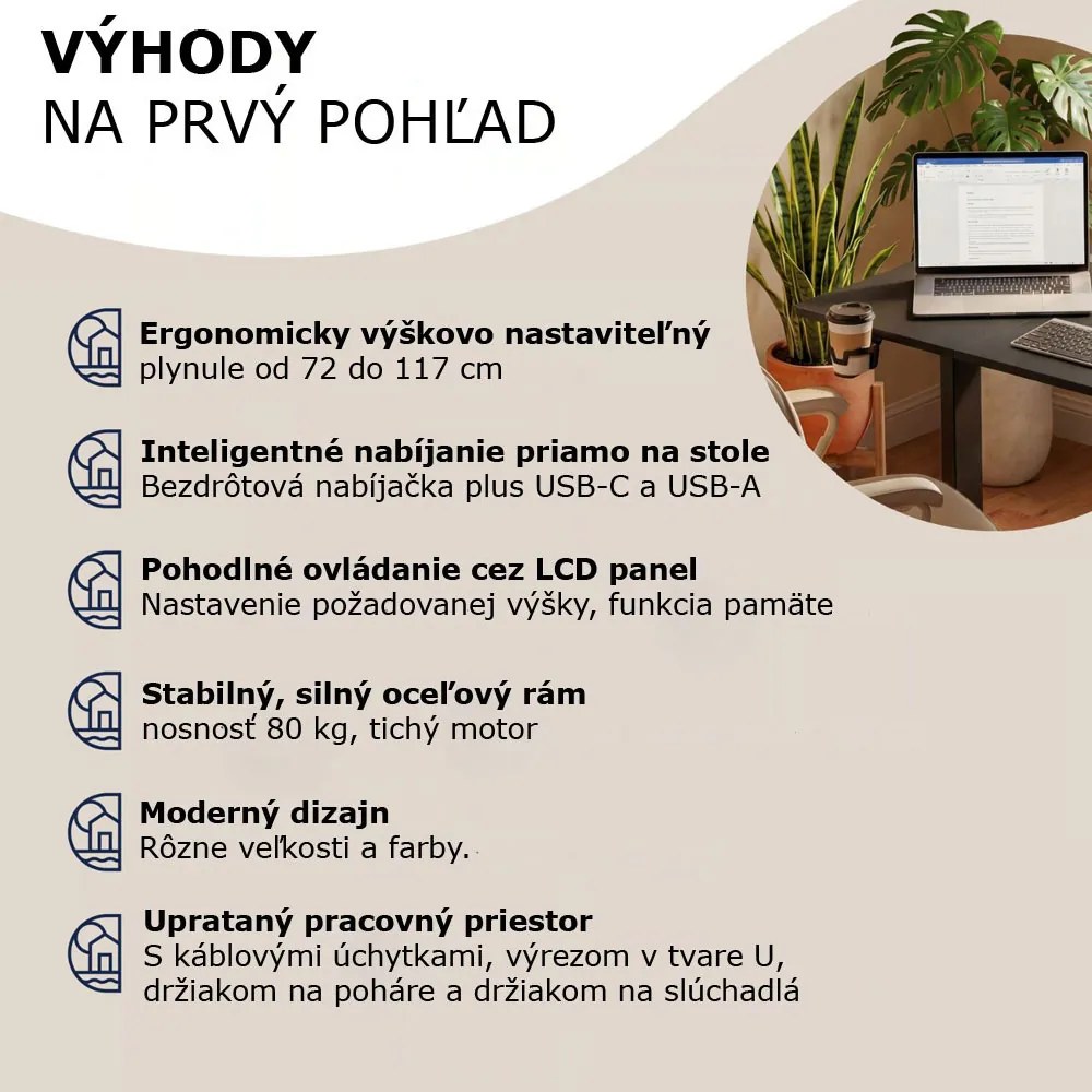 Výškovo nastaviteľný kancelársky stôl FLEXI, 160x70x72-117cm, čierna Casaria