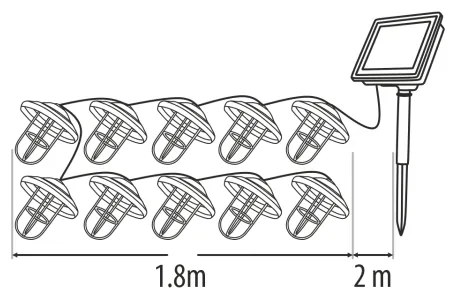 LED Solárny reťazec 10xLED/1,2V 300 mAh 3,8 m IP44 medený