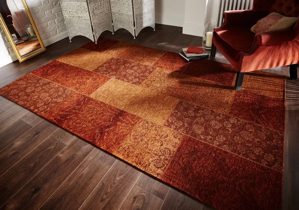 Flair Rugs, Kusový koberec Manhattan Patchwork Chenile Terracotta, 200x290, oranžová, chodba / predsieň