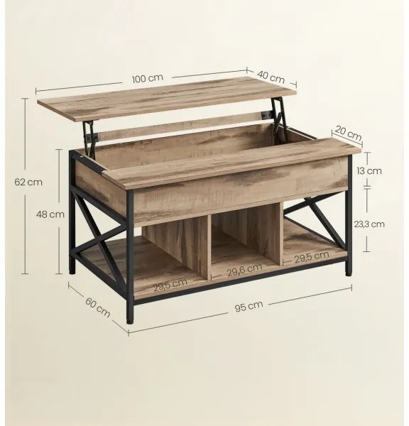 Konferenčný stolík NYRO s výsuvno-zdvíhacou doskou, hnedý/čierny