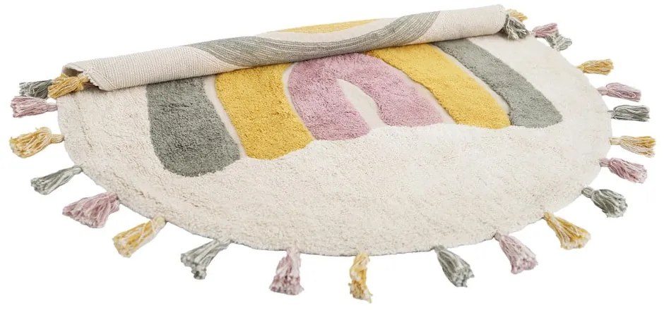 Krémový umývateľný ručne tkaný bavlnený detský koberec ø110 cm Rainbow Moss – Nattiot