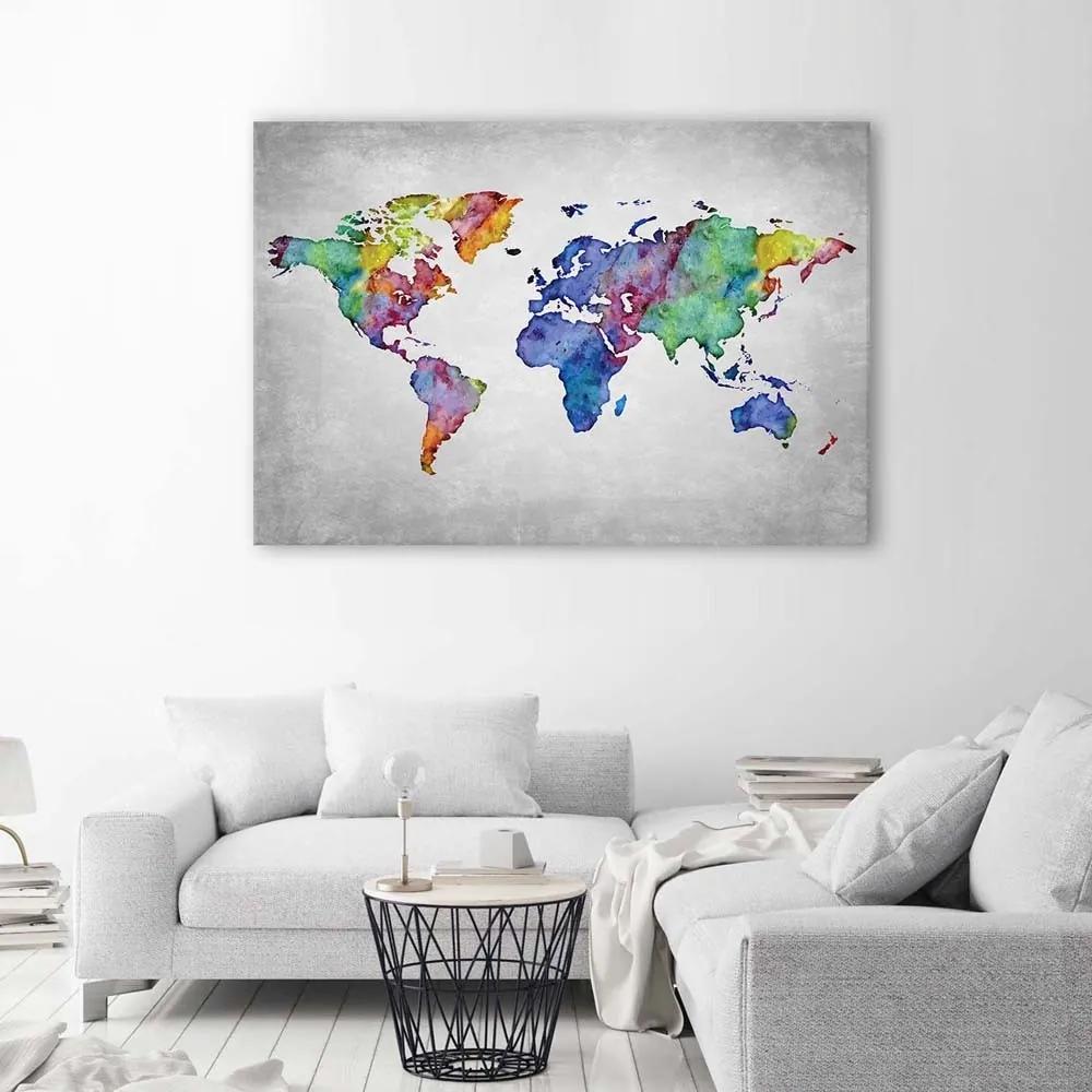 Obraz na plátně, Barevná světová mapa - 120x80 cm