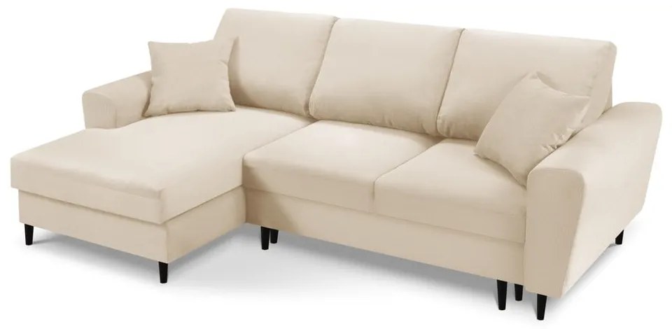 Béžová menčestrová rozkladacia/s úložným priestorom rohová pohovka (ľavý roh/s leňoškou) Kyoto – Cosmopolitan Design