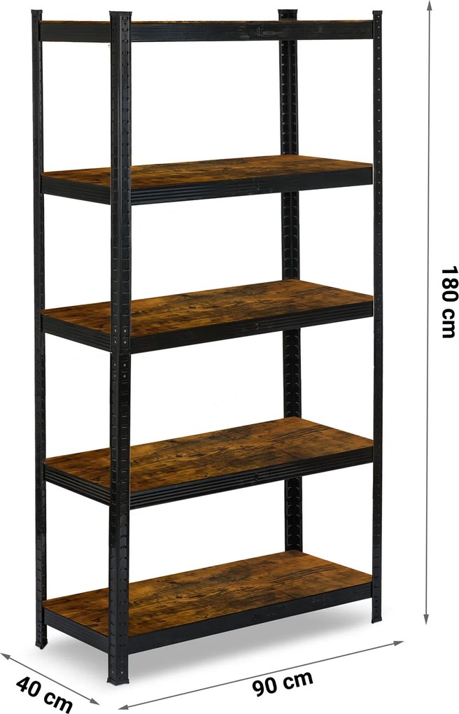 Kovový úložný regál 180 x 90 x 40 cm Humberg HR-852 čierny