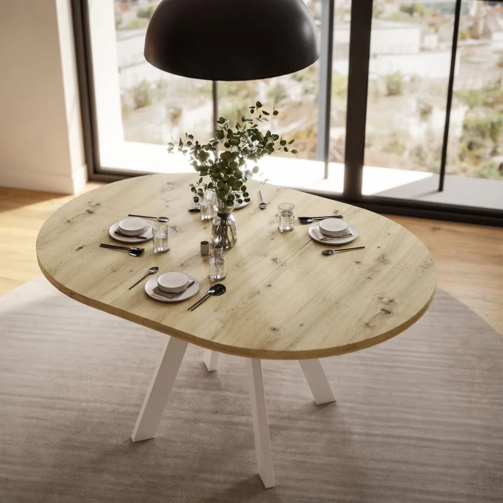 OKRÚHLY ROZKLADACÍ JEDÁLENSKÝ STÔL EWALD DUB ARTISAN + BIELY 100/140 cm