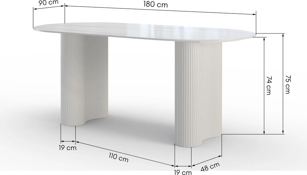 Jídelní oválný stůl Ribeira 180 cm bílý/mramor