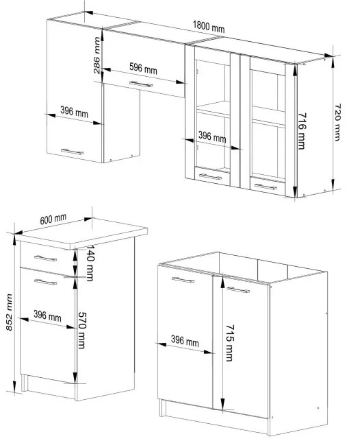 Kuchynská linka OLIVIA H720 1.8 m s vitrínou biela