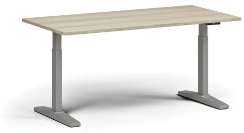 Výškovo nastaviteľný stôl, elektrický, 675-1325 mm, doska 1600x800 mm, sivá podnož, dub prírodný