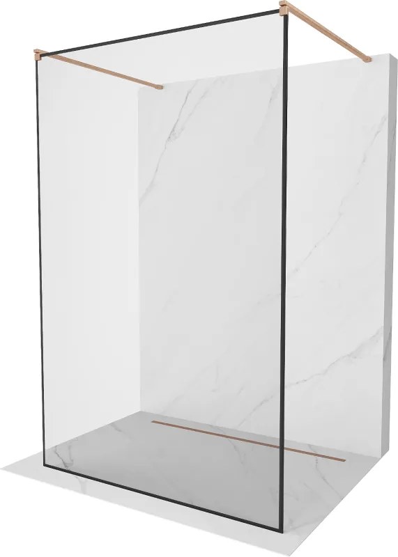 Mexen Kioto, sprchová zástena Walk-In 150 x 200 cm, 8mm sklo čierny vzor, medený matný profil, 800-150-002-65-70