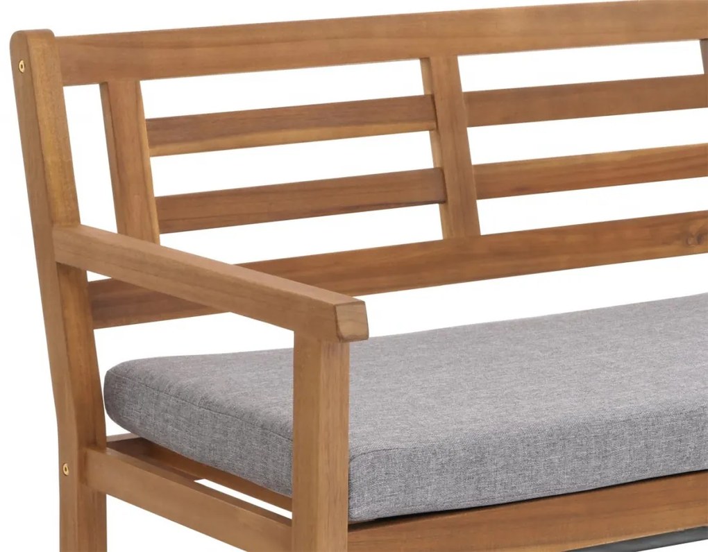 Záhradná lavička HWC-N47, 82x145x59 cm, akáciové drevo - sivý vankúš