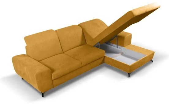 Rozkladacia rohová čalúnená sedacia súprava ALTA do tvaru L s úložným priestorom, pravé prevedenie, žltá