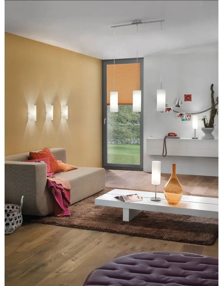 Závesné svietidlo v bielo-striebornej farbe so skleneným tienidlom TROY 3 – EGLO