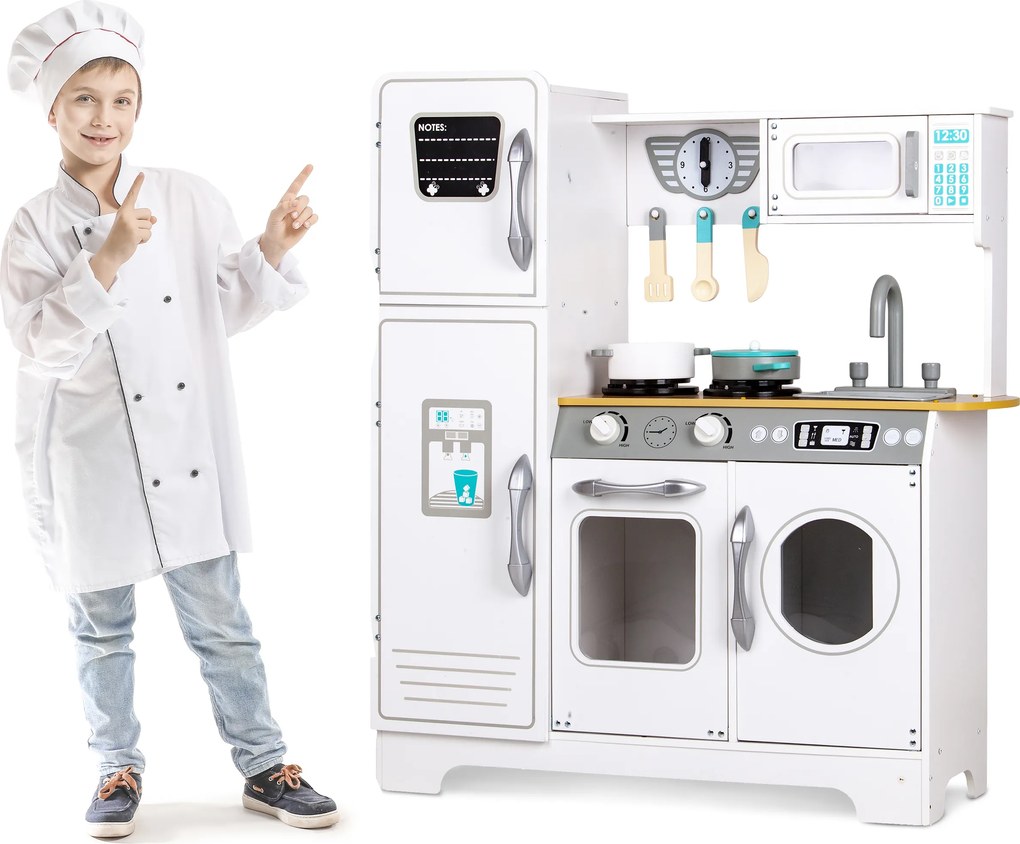 Drevená kuchynka ECOTOYS veľká s príslušenstvom (rúra, mikrovlnka, chladnička, práčka)