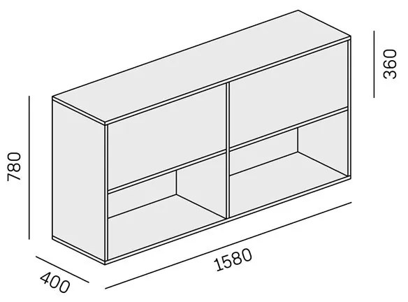 PLAN Kancelársky policový regál LAYERS, dlhý, 2 boxy, 1582 x 400 x 777, biela