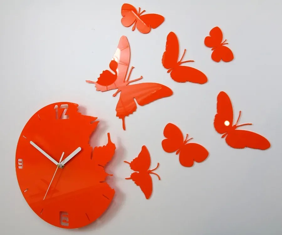 3D nalepovacie hodiny Butterfly oranžové