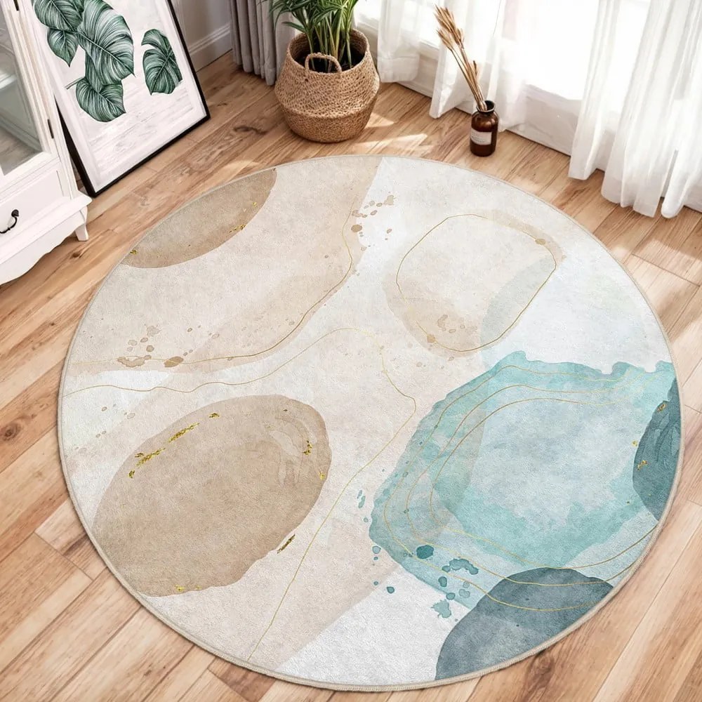 Modro-béžový prateľný okrúhly koberec ø 120 cm Puddle – Mila Home