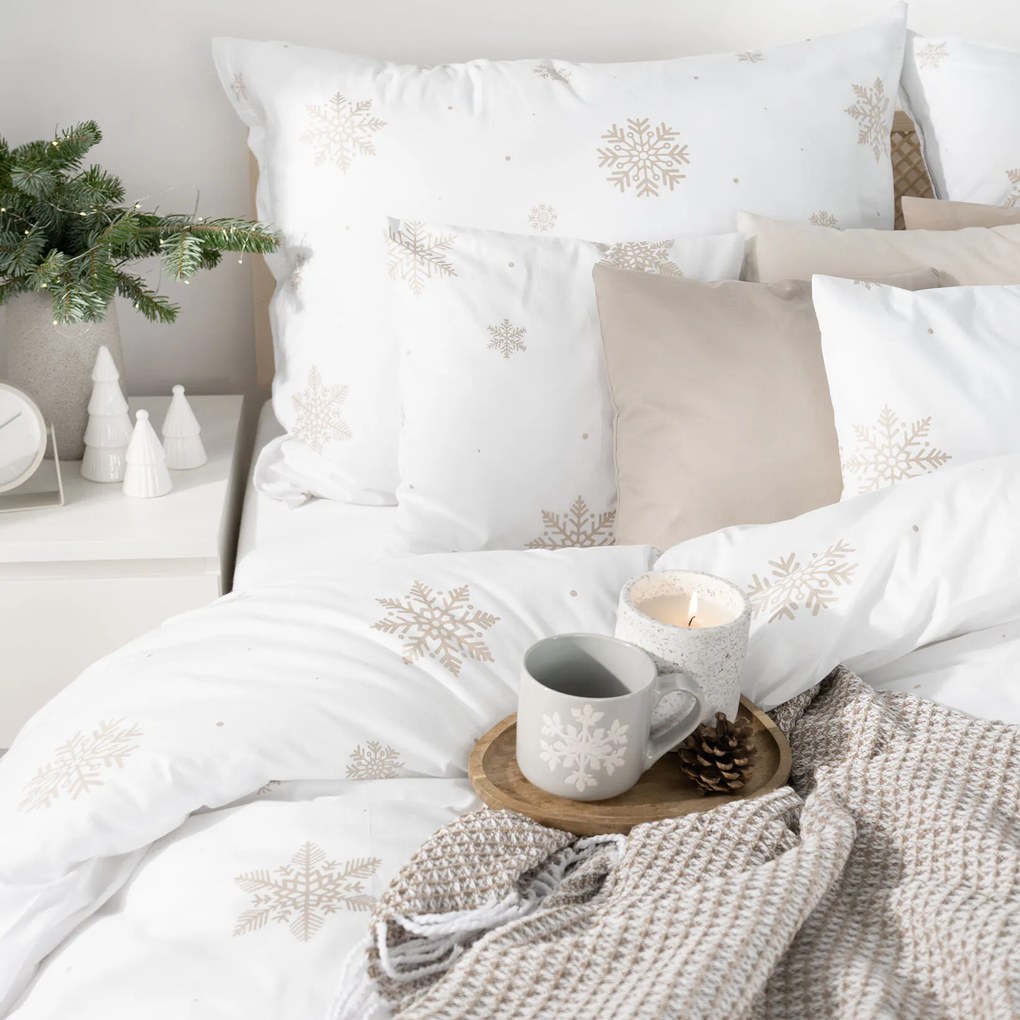 Goldea vianočné bavlnené posteľné obliečky - snehové vločky na bielej 140 x 200 a 70 x 90 cm