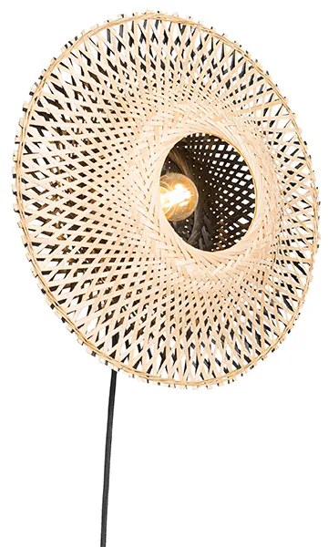Orientálna nástenná lampa bambus 35 cm so zástrčkou - Rina