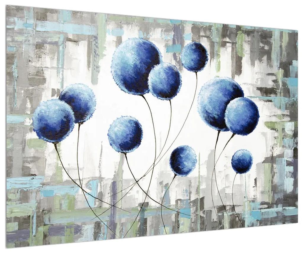 Abstraktný obraz - modré balóniky (90x60 cm)