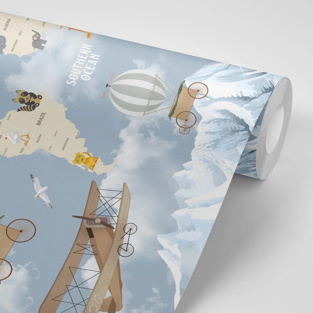 Tapeta nádherná detská mapa so zvieratkami - 225x150