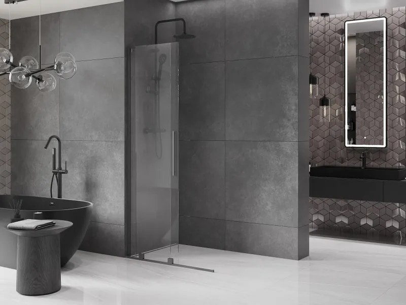 Mexen Velar L, posuvná sprchová zástena Walk-in 90 x 200 cm, 8mm číre sklo, grafitová, 871-090-003-03-95