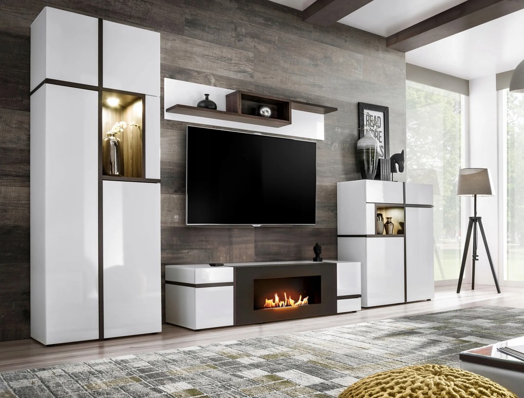 Obývacia Stena do obývačky s biokrbom Cross K Biely lesk