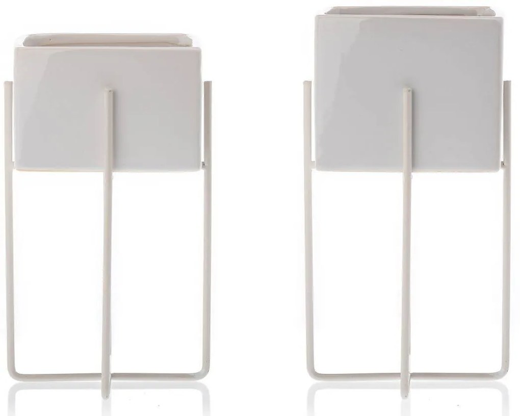 KERAMICKÝ KVETINÁČ SO STOJANOM MIZU 20,5X12 CM BIELA