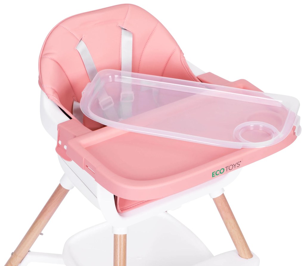 Detská stolička na kŕmenie 2v1 ružová ECOTOYS