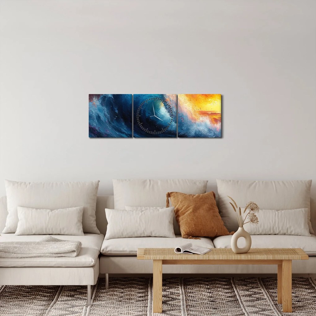 Obraz - Vlna v západu slnka (s hodinami) (90x30 cm)