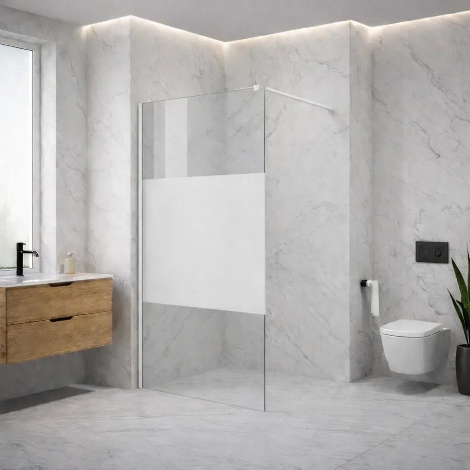 Erga Paris, sprchová zástena Walk-In 110x200 cm, 8mm číre/mliečne sklo, biely matný profil, ERG-V02-PARIS-110x200-MF-WH