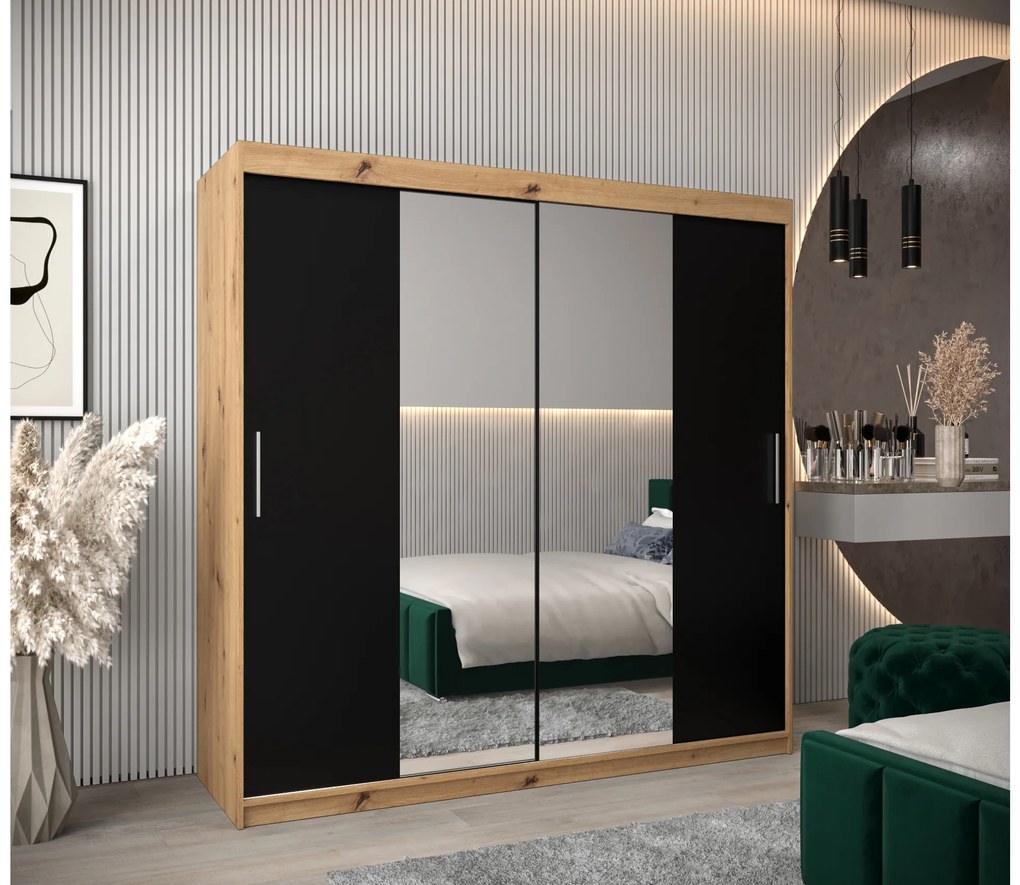 Šatníková skriňa 200 cm Toki 1 (Dub artisan + Čierna matná). Akcia -47%. Vlastná spoľahlivá doprava až k Vám domov. 1064938