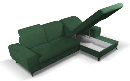 Rozkladacia rohová čalúnená sedacia súprava v tvare L s úložným priestorom ALTA, pravá, zelená