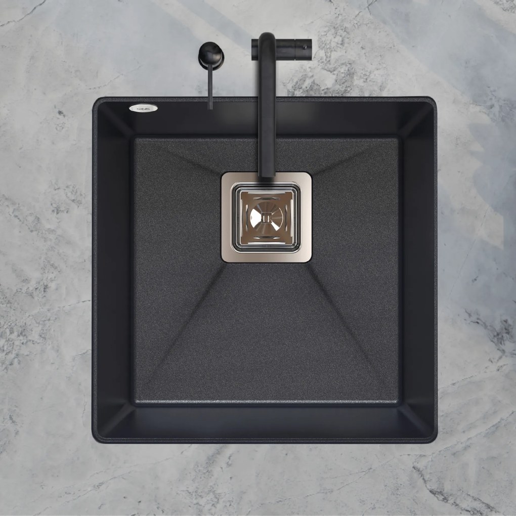 Sink Quality Argon 50, kuchynský granitový drez 420x420x225 mm + chrómový sifón, biela, SKQ-ARG.W.1KBO.50.X