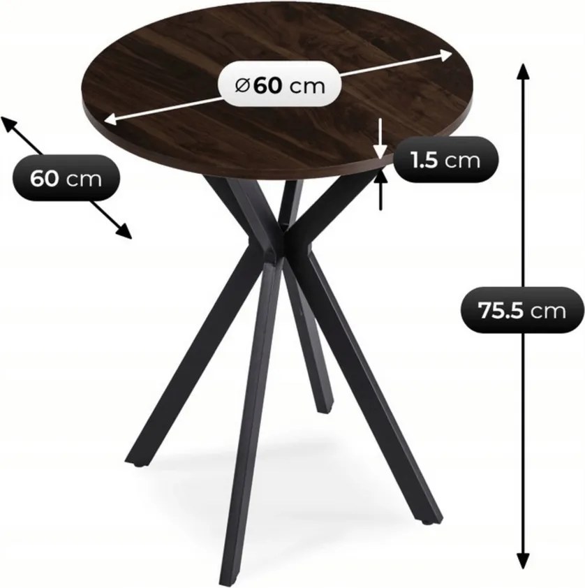 Vintino jedálenský stôl ERION 60 cm Orech / Čierny