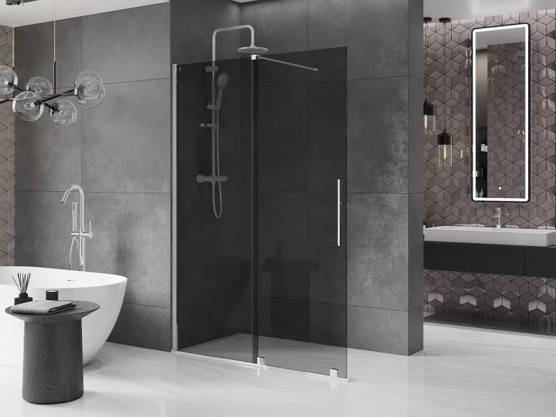 Mexen Velar, sprchová zástena s posuvnými dverami Walk-in 160 x 200 cm, 8mm šedé sklo, chrómová, 871-160-000-43-01