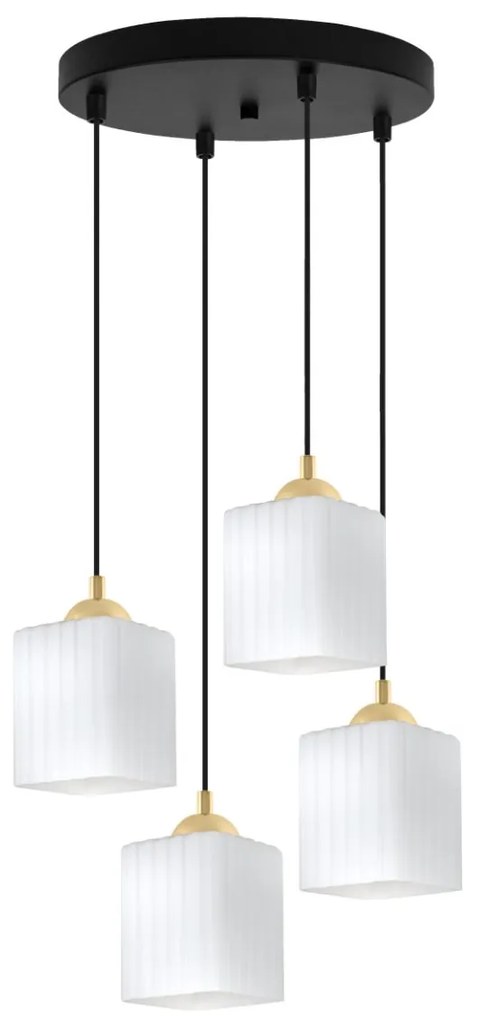 Závesné svietidlo Riffle Square, 4x biele sklenené tienidlo, b/g, o