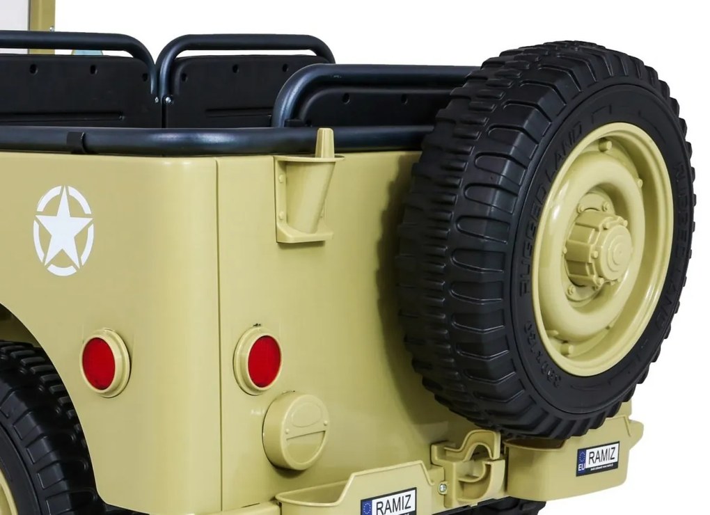 RAMIZ Elektrické autíčko - Retro vojenské vozidlo 4x4 - piesková - 158cm x 80cm x 82cm - MOTOR - 4x45W BATÉRIA - 12V / 14Ah- 2
