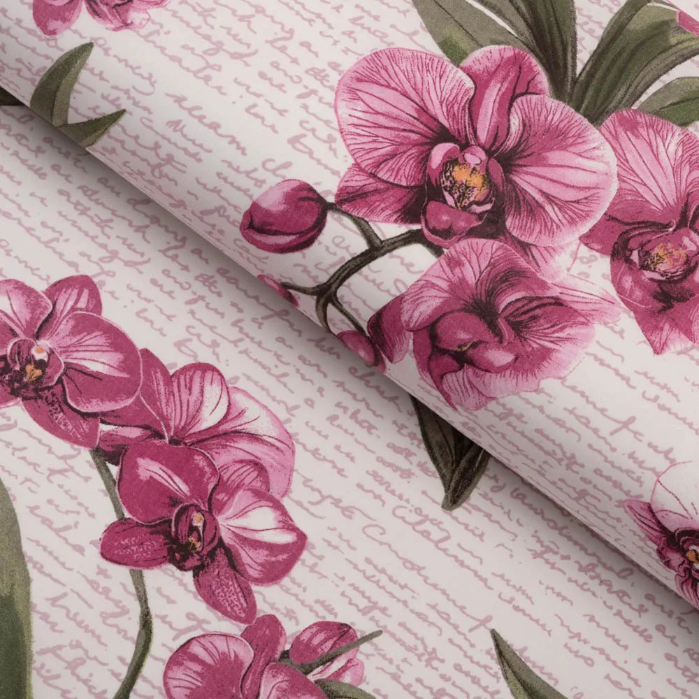 Biante Bavlnený štvorcový obrus Sandra SA-635 Ružovofialové orchidey na bielom 120x120 cm