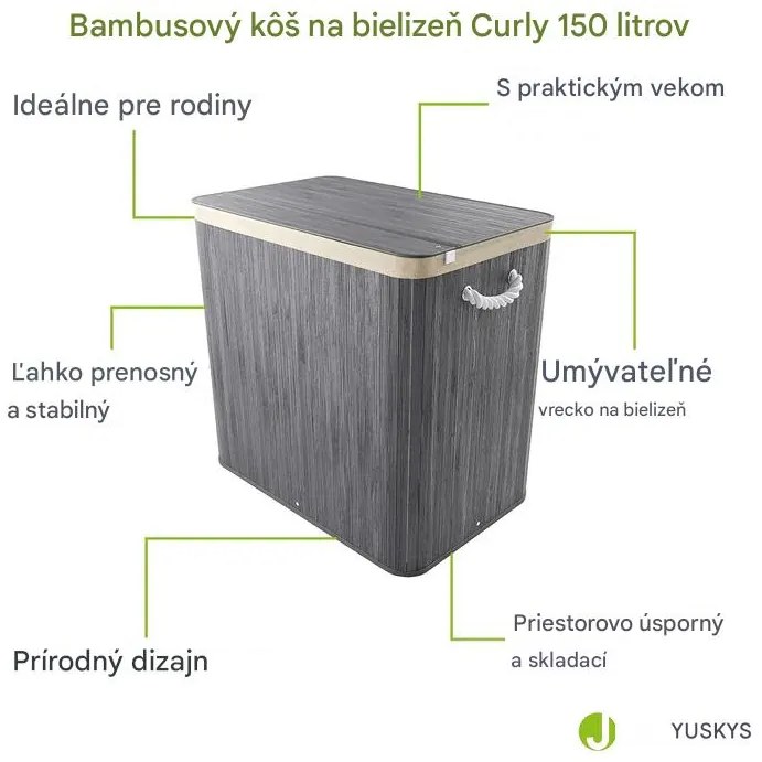 InternetovaZahrada Bambusový kôš Curly 150 L - sivý