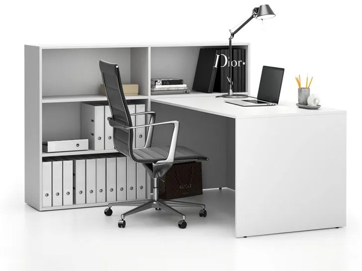Kancelárska zostava single SEGMENT, 3 police, ľavá, biela/biela