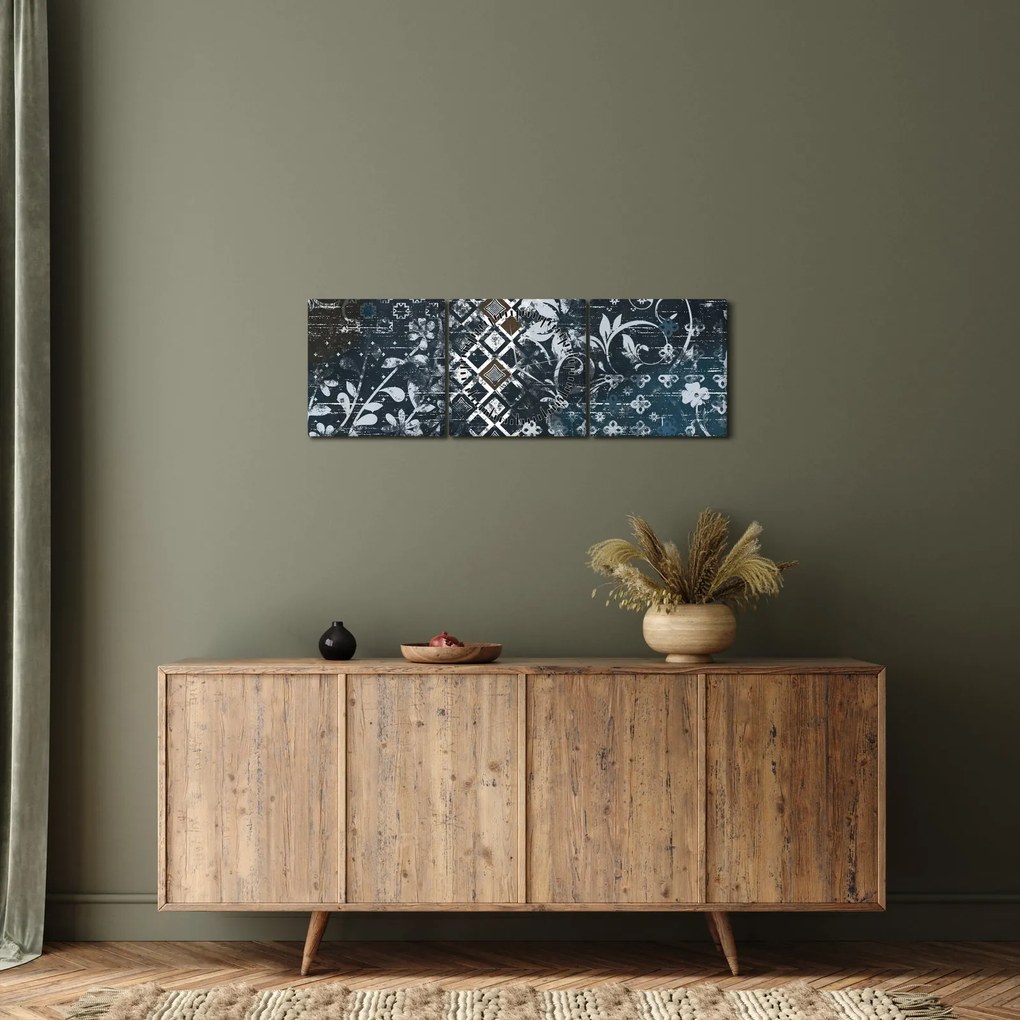 Obraz s kvetinovým dekorom (s hodinami) (90x30 cm)