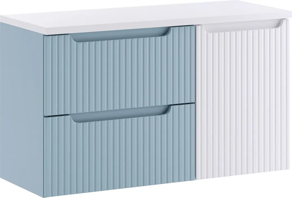 Závěsná skříňka pod umyvadlo Nova Denim s deskou a košem na prádlo 100 cm modrá/bílá