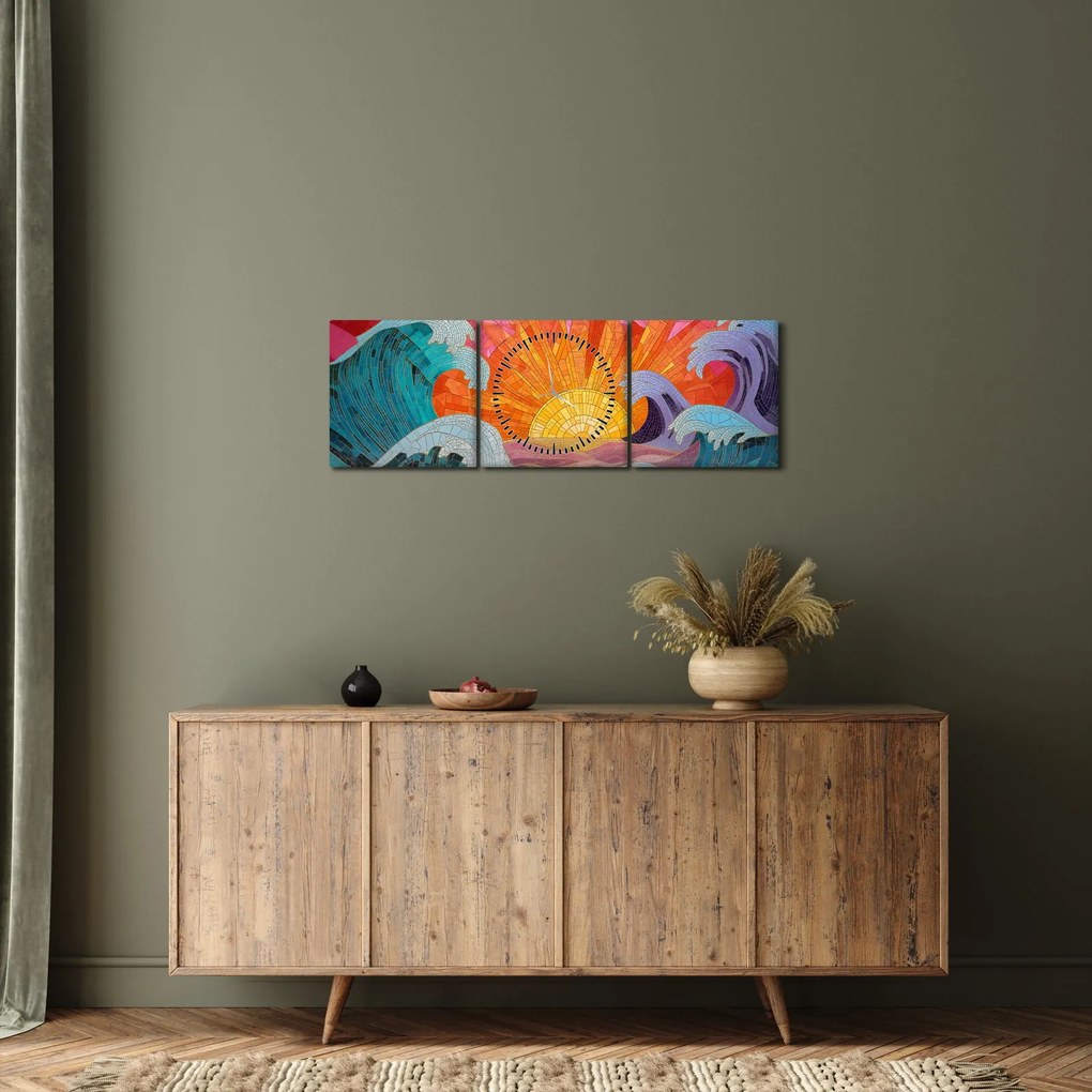 Obraz - Mozaika vĺn (s hodinami) (90x30 cm)