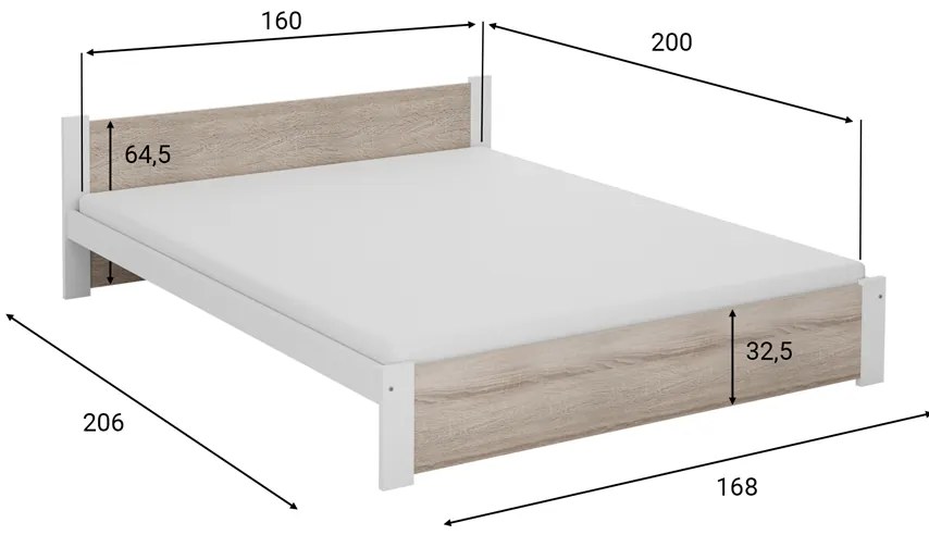 Posteľ IKAROS 160 x 200 cm, biela/dub sonoma Rošt: S lamelovým roštom, Matrac: Bez matraca