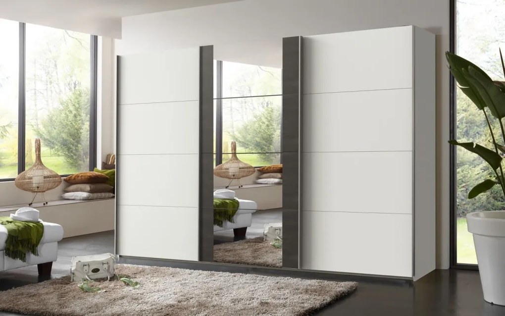 Šatníková skriňa Bern, šírka 313 cm/výška 208 cm, biela/antracitová oceľ